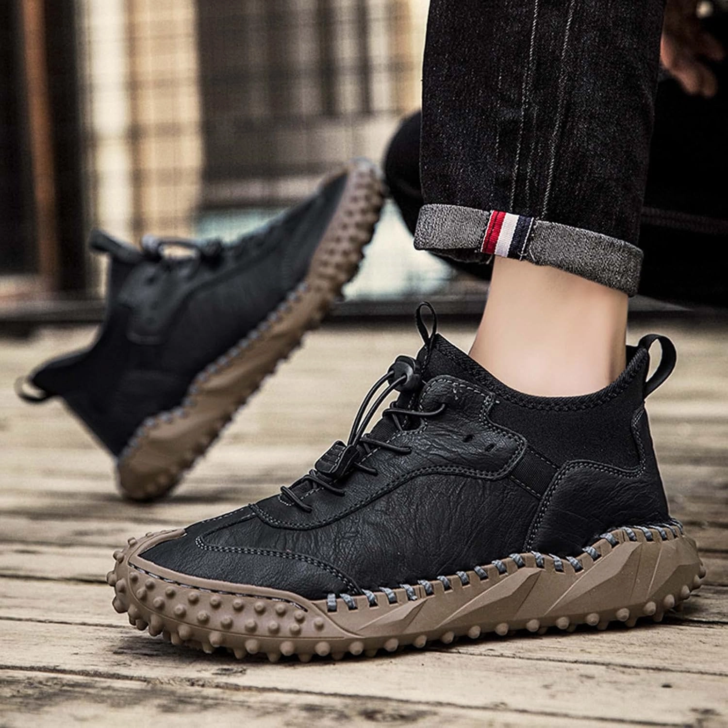 Puncture Resistant Boots Mens Hiking Shoes, Mens Leather Boots, Slip-Ons Lightweight Comfortable Casual Chukka Boots Mens Fashion Sport Business