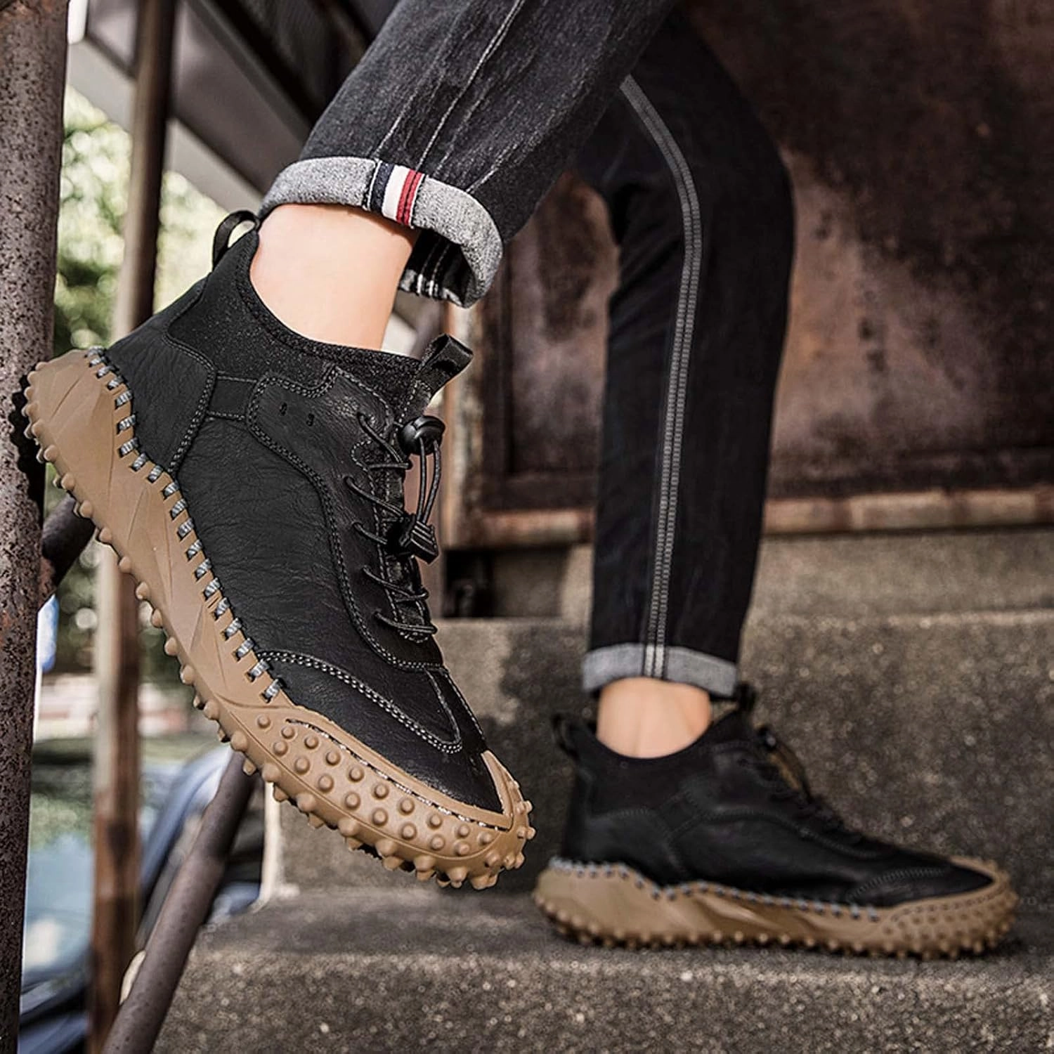 Mens Hiking Shoes, Mens Leather Boots, Slip-Ons Lightweight Comfortable Casual Chukka Boots Mens Fashion Sport Business Bmw Motorcycle Boots