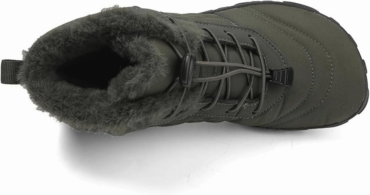 Mens Winter Hiking Boots Slip On Warm Zero Drop Snow Boot Wide Toe Box Lace Up Minimalist Waterproof Shoes Outdoor Walking Running Hiking Five Finger Sneakers Casual Comfortable Ankle Booties Wide Tennis Sneakers