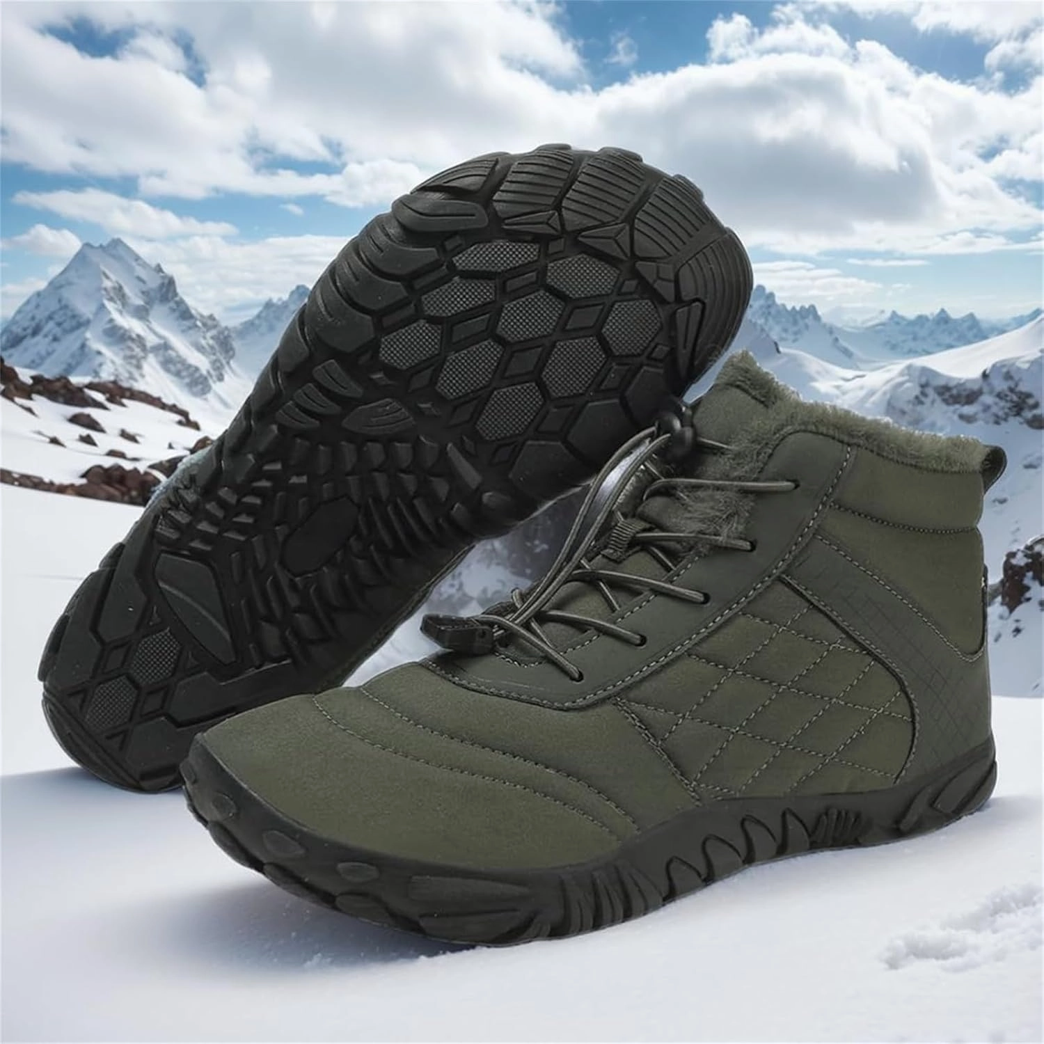 Wide Width Sneakers Mens Winter Hiking Boots Slip On Warm Zero Drop Snow Boot Wide Toe Box Lace Up Minimalist Waterproof Shoes Outdoor Walking Running Hiking Five Finger Sneakers Casual Comfortable Ankle Booties