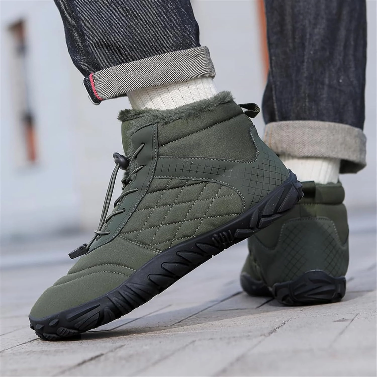 Kevin Durant Sneakers Mens Winter Hiking Boots Slip On Warm Zero Drop Snow Boot Wide Toe Box Lace Up Minimalist Waterproof Shoes Outdoor Walking Running Hiking Five Finger Sneakers Casual Comfortable Ankle Booties