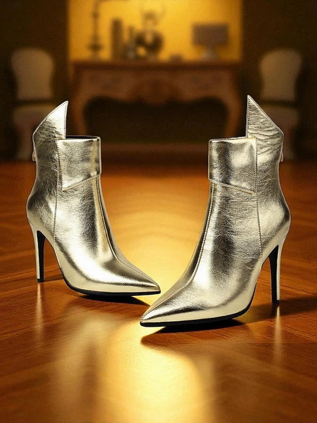 Metallic Toe Pointed Stiletto Ankle Women's Gold Boots - Desert Boots