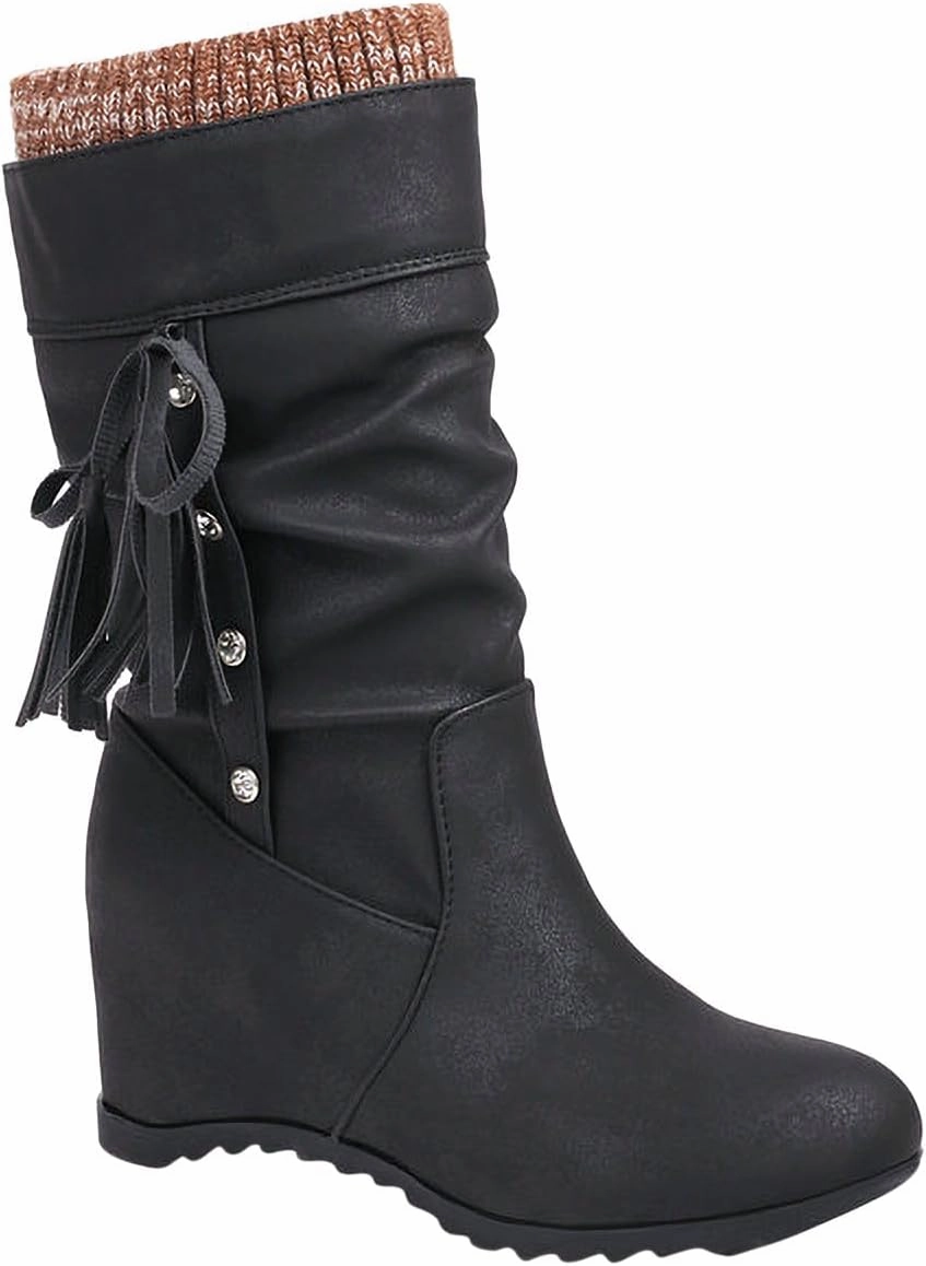 Altered State Boots Mid Calf Booties for Women Fashion Office Leather Boots Almond Toe Western Cowgirl Cowboy Bootie Solid Casual Fall Short Boots