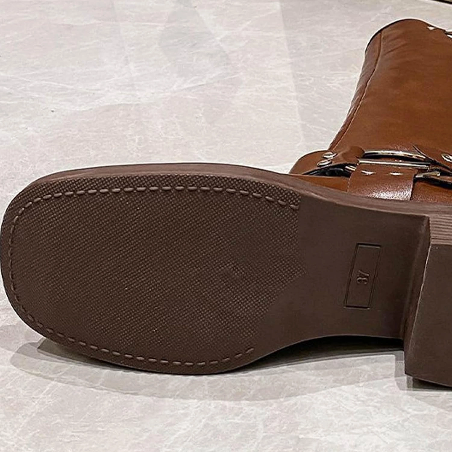 Mid Calf Boots for Women Women's Retro Street Boots Belt Buckle Tall Knight Boots Chunky Heel Fashion Leather Boots Tractor Supply Snow Boots