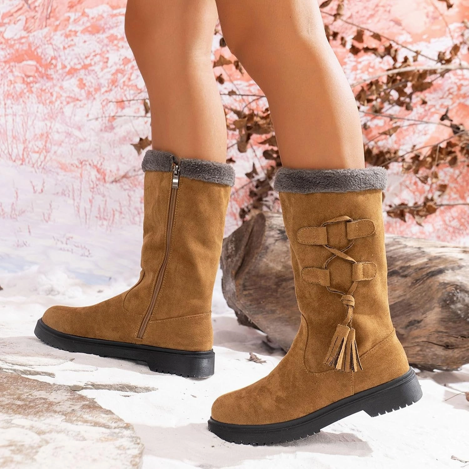 Climbing Boots Mid Calf Boots Winter Boots for Women Fashion Padded Round Toe Thick Sole Casual Zipper Casual Women's Mid Calf Boots