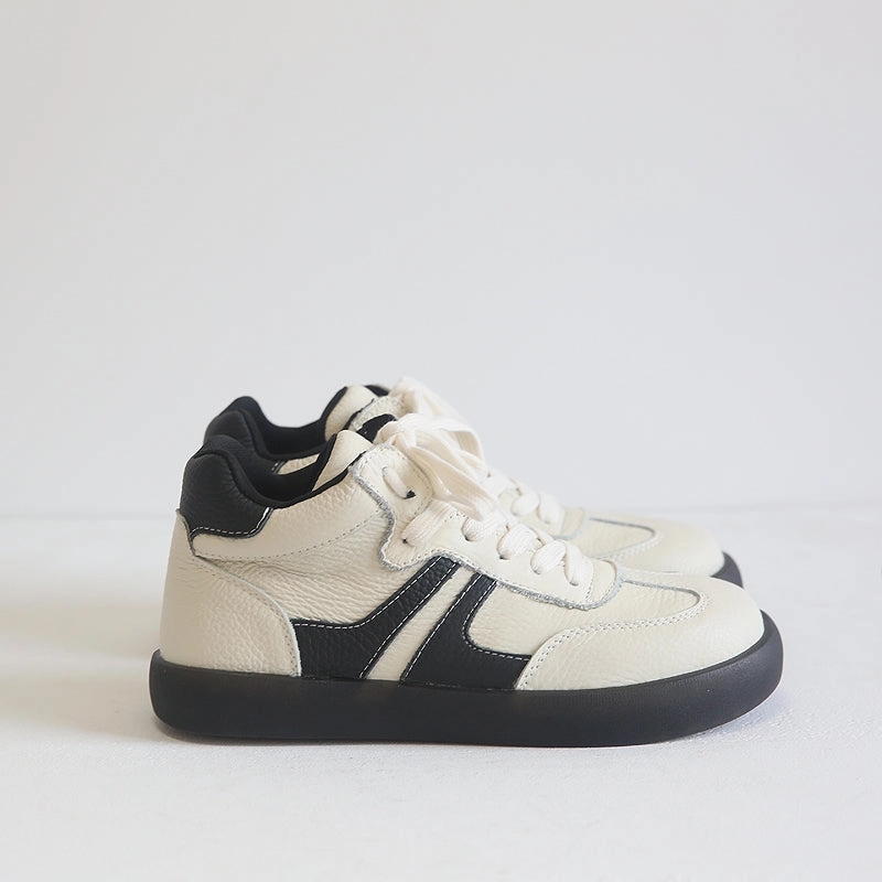 Women Retro Leather Casual Sneakers Lace Up Shoe Pants