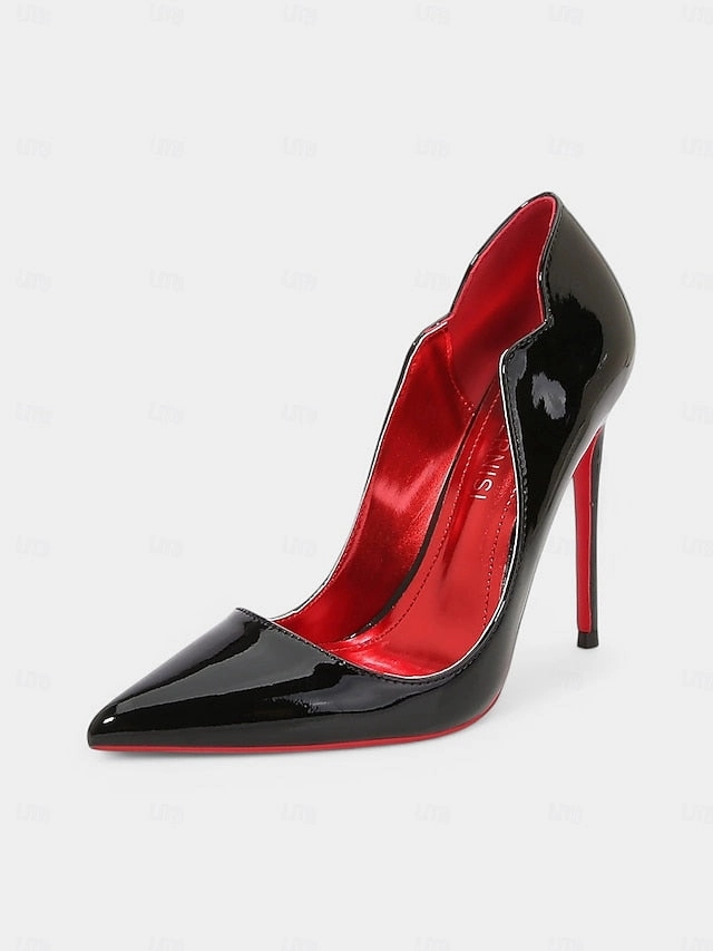 Red Toe Leather Soles Black with Heels  Patent Pointed High