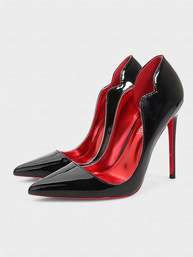 Red Toe Leather Soles Black with Heels  Patent Pointed High