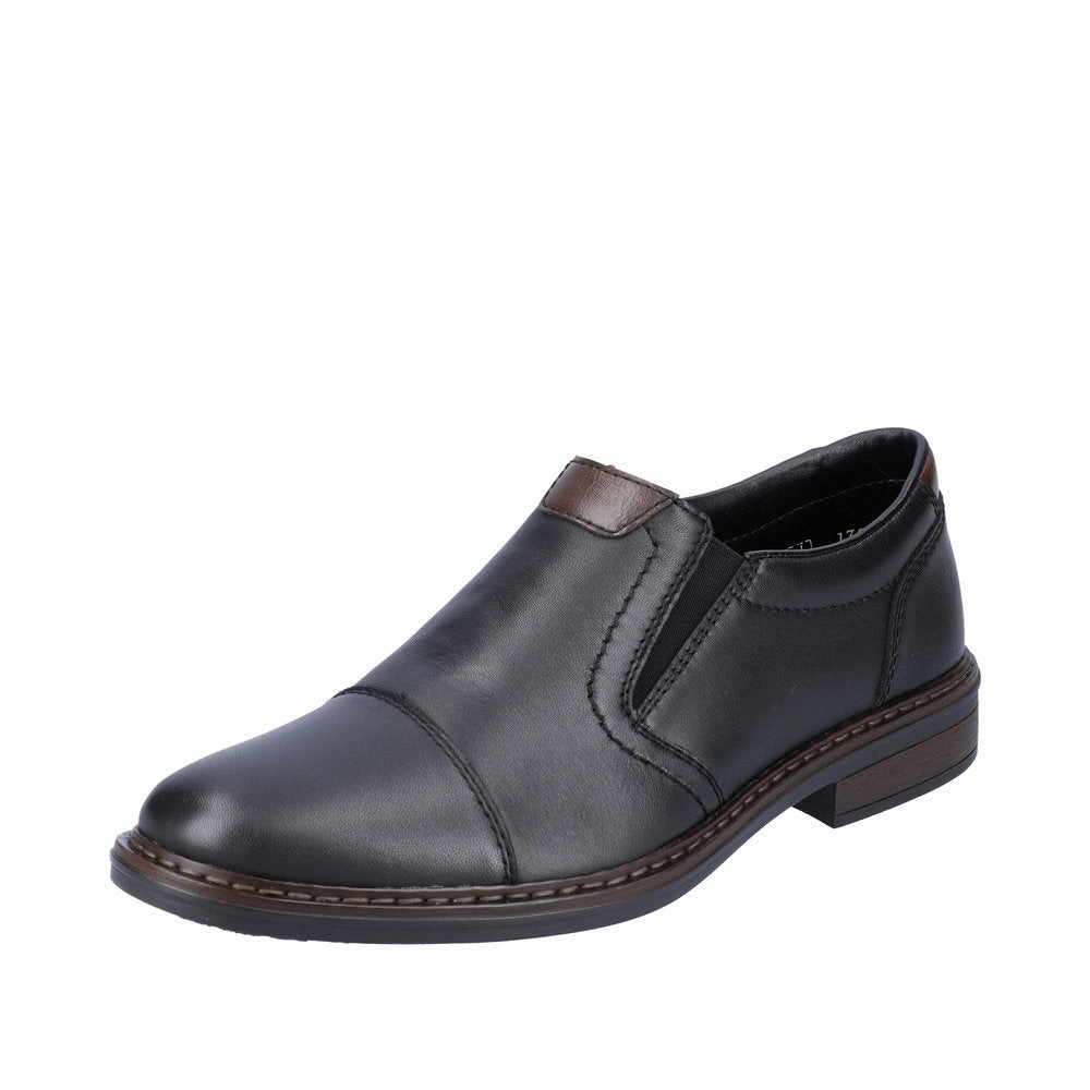 Postman Oxford Shoes Rieker 17659-00 Mens Wide Black Leather Elasticated Shoes