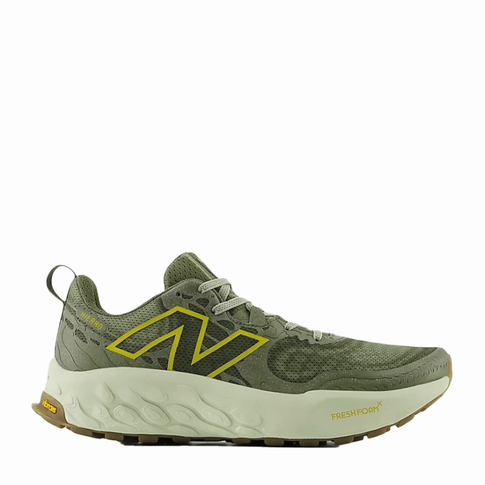 New Balance Men's  Fresh Foam X Hierro v8 Trail Running Shoes in Dark Olivine with Olivine and Lichen Green SS24 Acs Plus Climasalomon Waterproof Trail Running Shoe