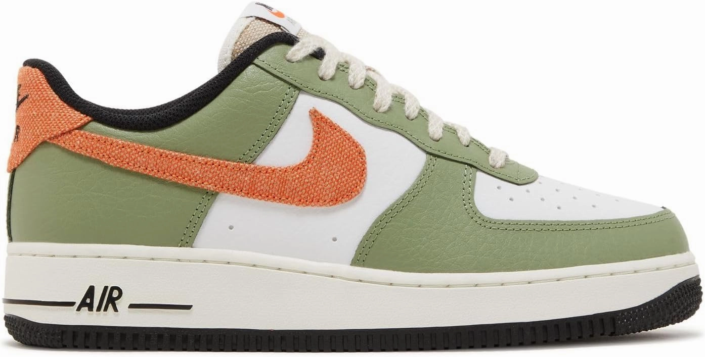 Nike Air Force 1, Oil Green/White/Sail/Safety Orange, Size 14 Nike Shoes With Good Arch Support