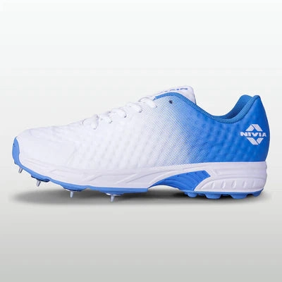 Basketball Shoes Penny Hardaway Nivia Crick-1000 Spikes Cricket Shoes for Men (White/Sky)