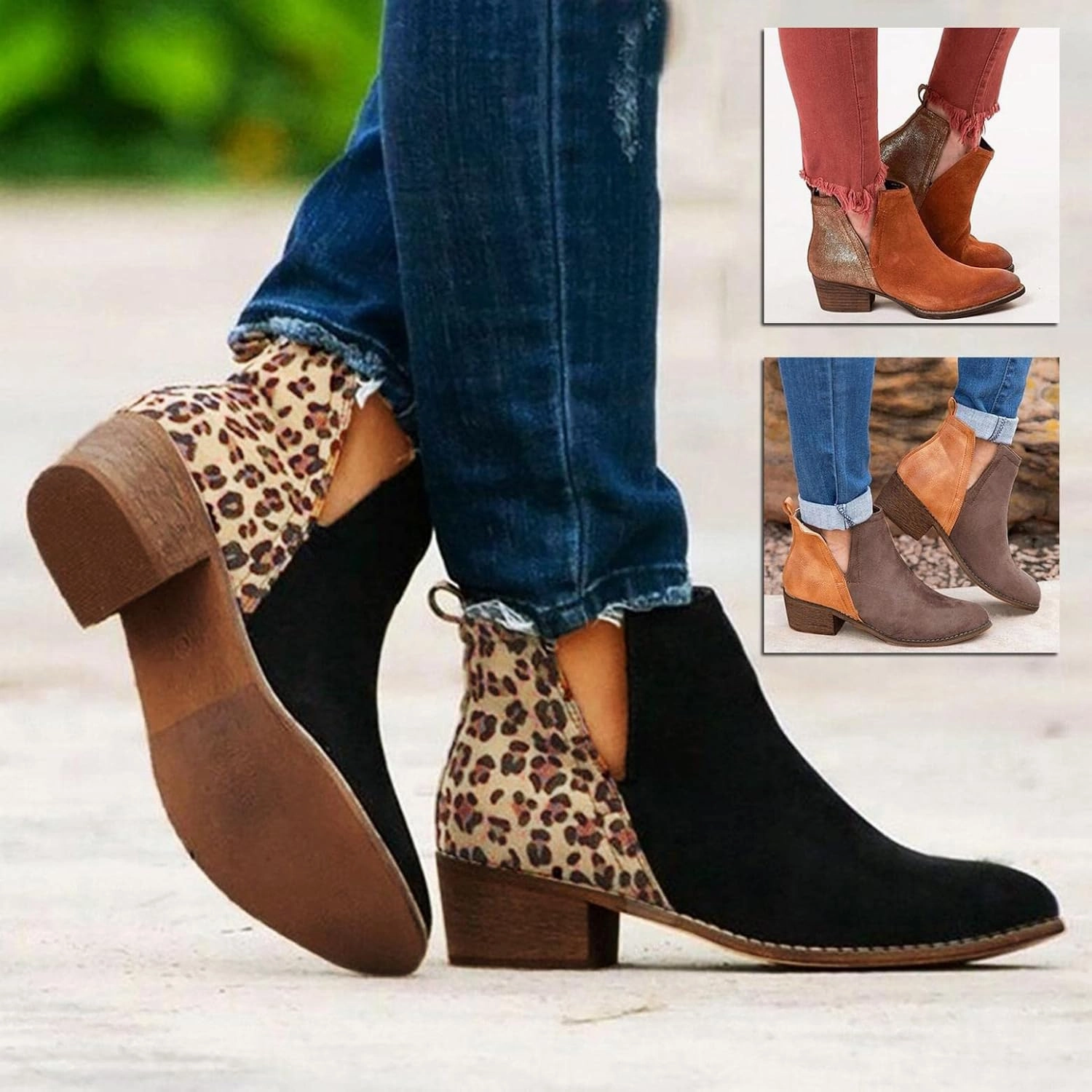 Go Go Boots 70s Gibobby Ankle Booties for Women Flat,Hollow Ankle Boots Low Chunky Block Stacked Heel Boots Slip On Pointed Toe Western Shoes