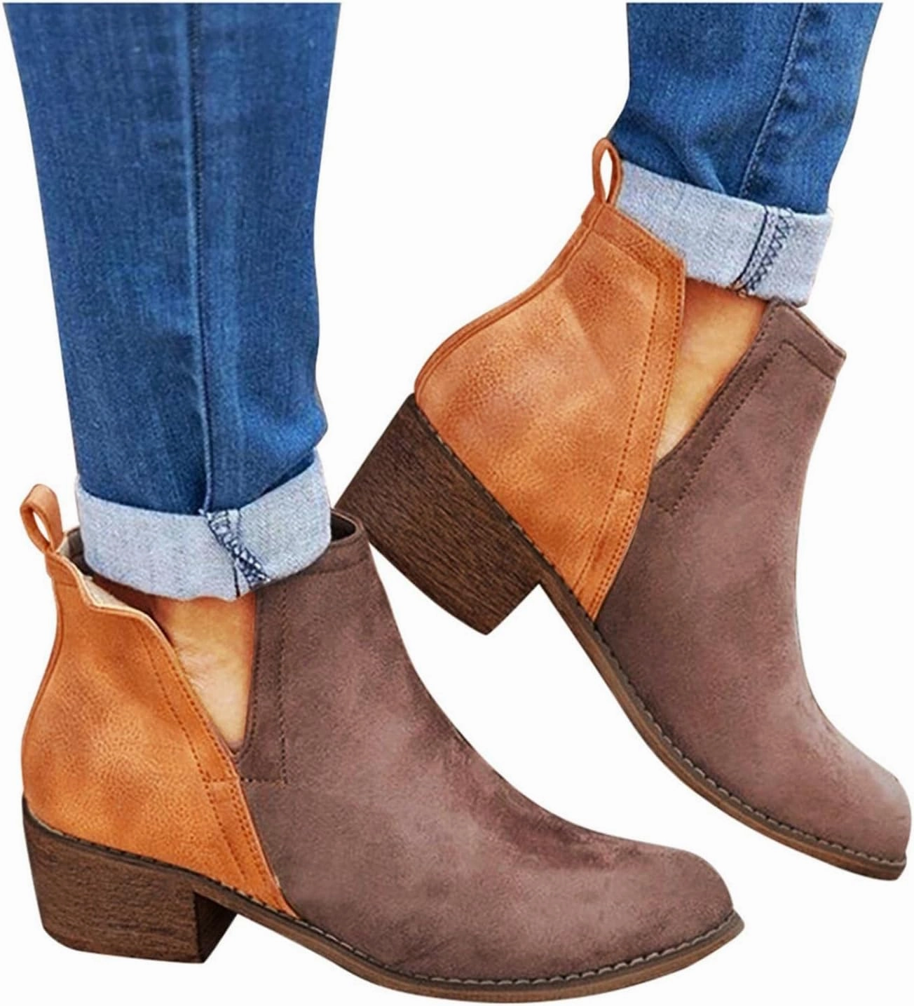 Gibobby Ankle Booties for Women Flat,Hollow Ankle Boots Low Chunky Block Stacked Heel Boots Slip On Pointed Toe Western Shoes Work Boots Cheap Prices