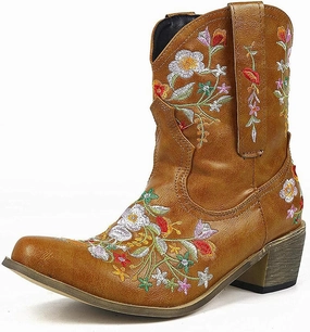 Western Mid Calf Boots Cowgirl Boots Boots for Women Cowboy Boots Embroidered Chunky Heel Western Boots Pull On Boots Romeos Boots