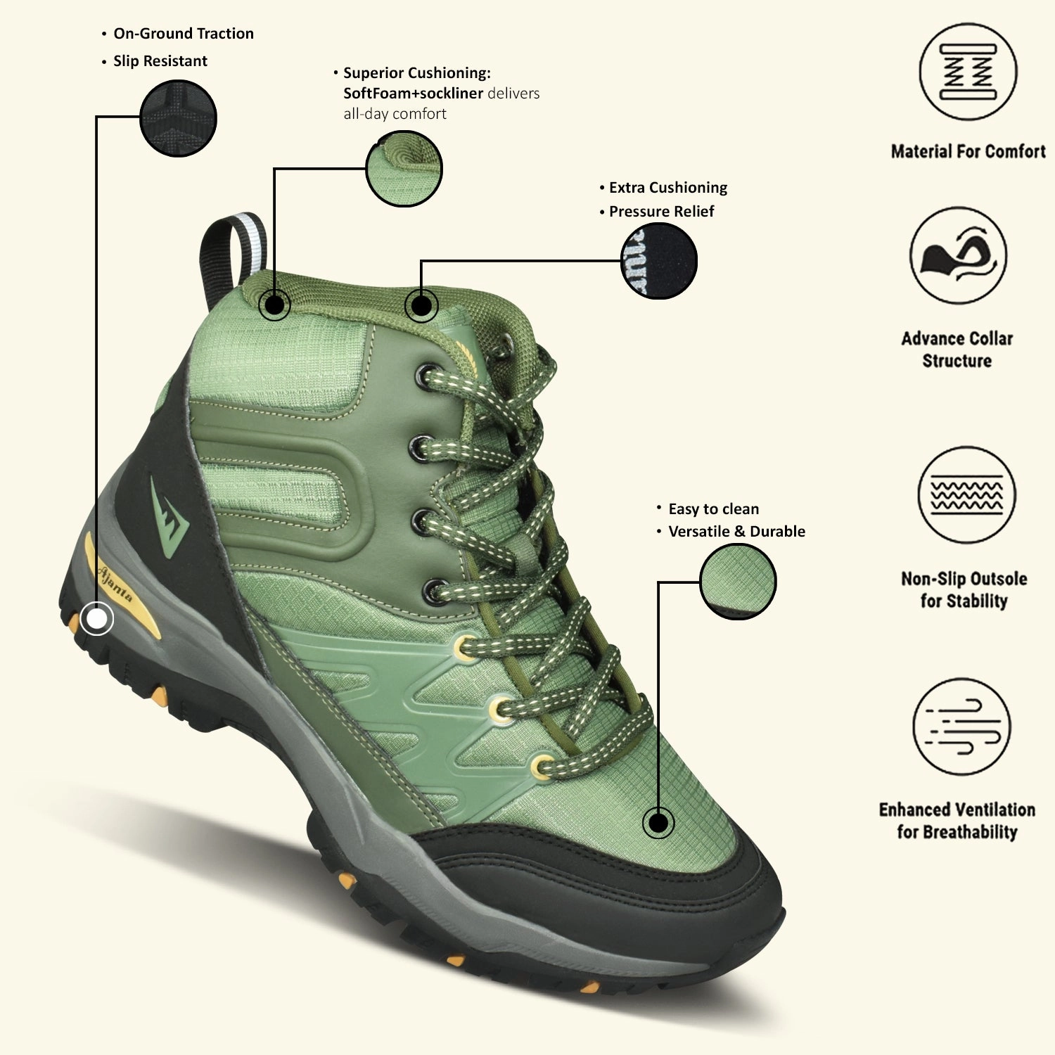 Hiking Shoes High Arches AJANTA Terra Trek Outdoor Hiking Shoes With Superior Grip & Comfort | Lightweight & Sturdy Boots EG1054