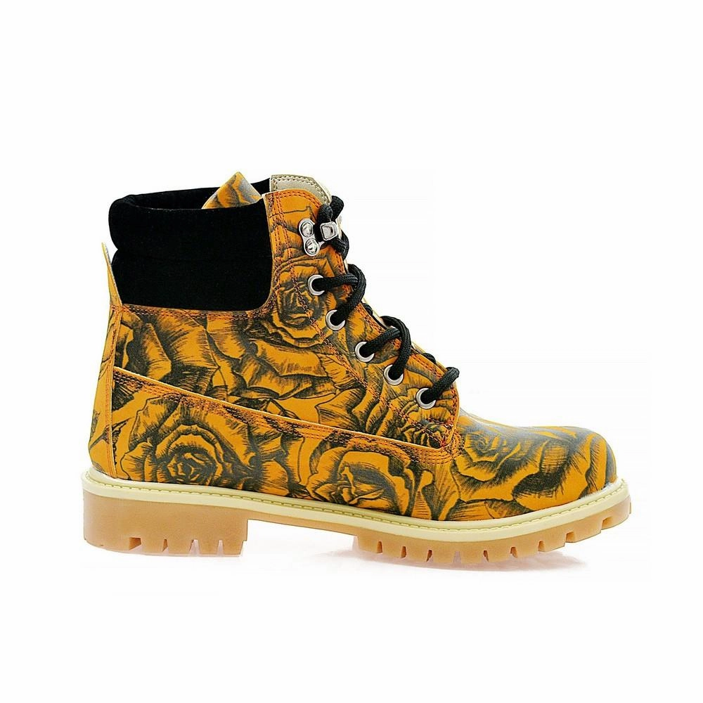 Orange & Black Rose Drawings in Art Short Boots ACAT105 Most Expensive Boots