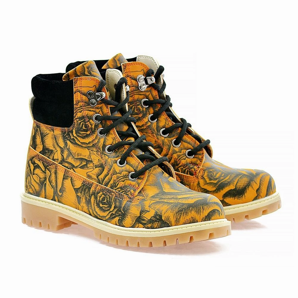 Orange & Black Rose Drawings in Art Short Boots ACAT105 Boots By Mia