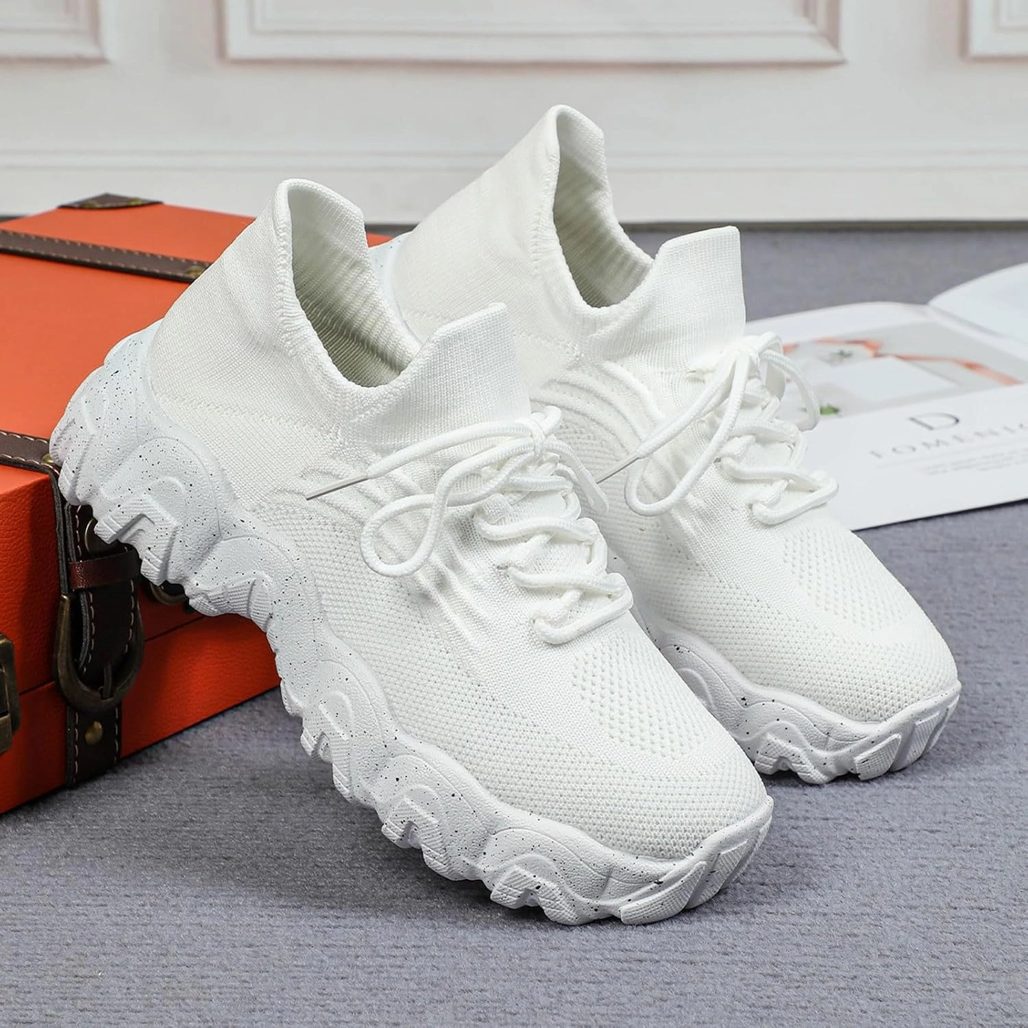 Orthopedic Sneakers for Women with Arch Support Slip On Shoes for Women Breathable Mesh Knit Tennis Shoes Lace Up Sock Comfortable Walking Shoes Women Outdoor Lightweight Hiking Shoes  Best Jogging Sneakers