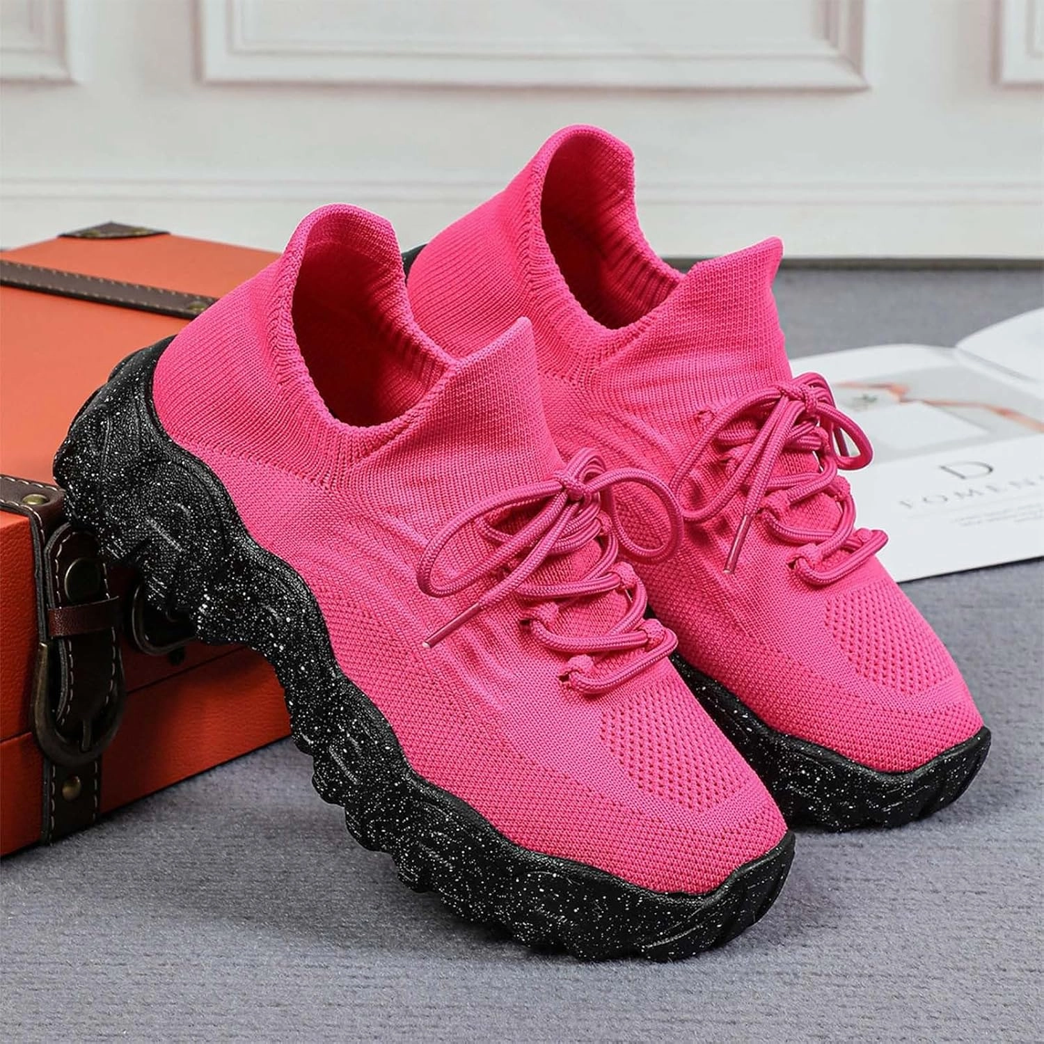 Orthopedic Sneakers for Women with Arch Support Slip On Shoes for Women Breathable Mesh Knit Tennis Shoes Lace Up Sock Comfortable Walking Shoes Women Outdoor Lightweight Hiking Shoes  Pictures Of Sneakers