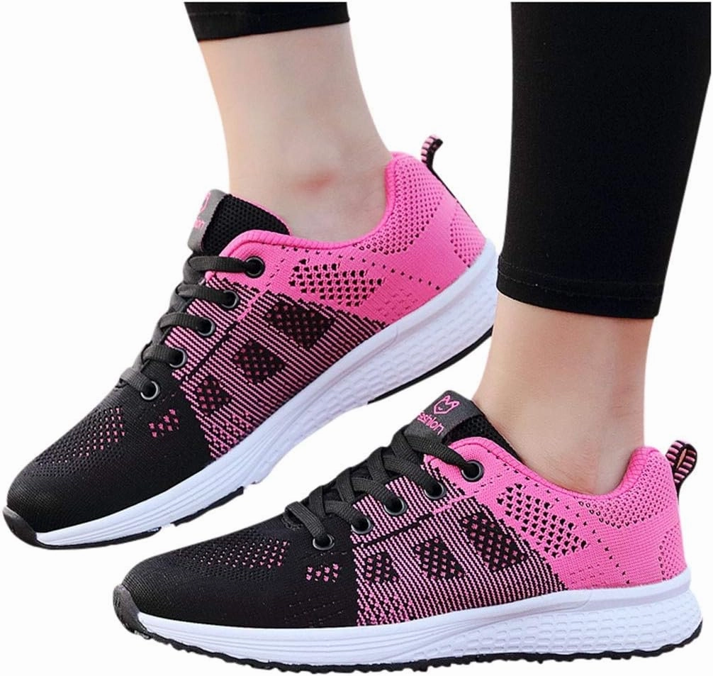 Orthopedic Tennis Shoes for Women Mesh Lace-Up Casual Sneakers Comfortable Non Slip Cushion Sneakers Wide Width Running Shoes Best Sneakers For Ankle Support