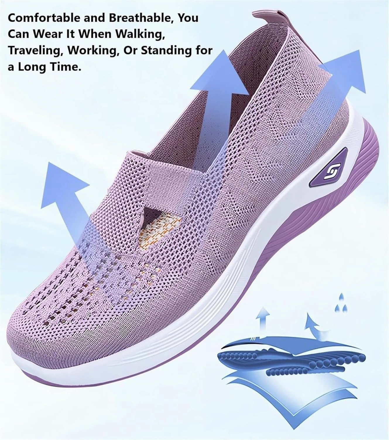 Orthopedic Walking Shoes for Women Slip on Diabetic Shoes Hands Free Slip-ins Shoe, Breathable Mesh Knitted Orthowalk Sneakers Neuropathy Plantar Fasciitis Comfort Wear Orthowear Shoe Sneakers Restaurant