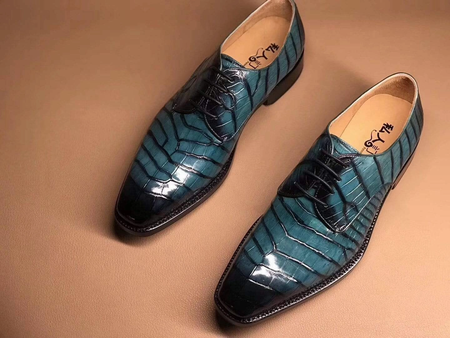 Ferragamo Oxfords Crocodile Shoes Turquoise Green Crocodile Leather Lace Up Shoes