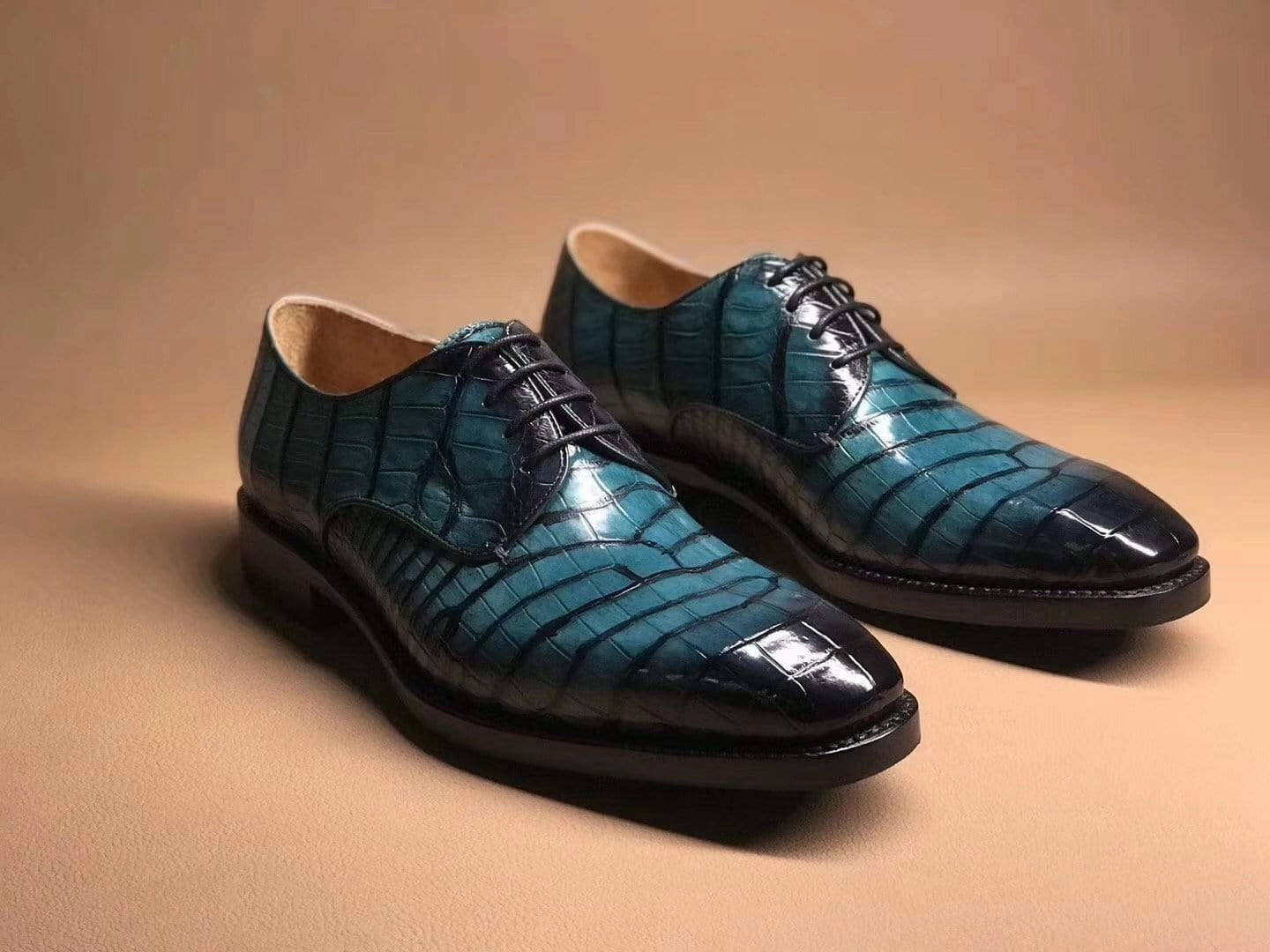 Crocodile Shoes Turquoise Green Crocodile Leather Lace Up Shoes Brown Lace Up Oxfords