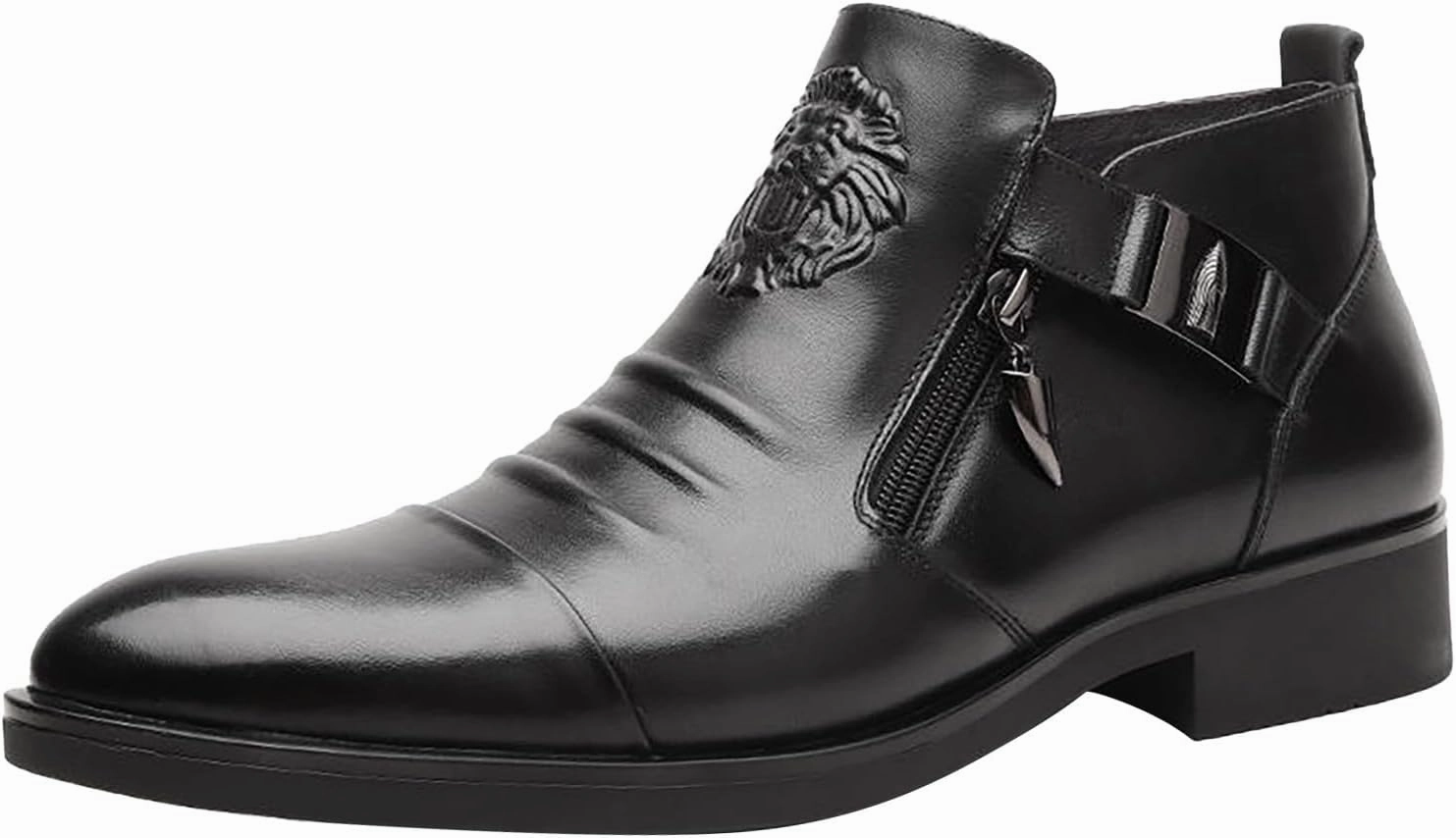 Oxfords Shoes for Men Brown Foreign Trade Men's Embossed Double Side Zipper Europe and The United States Ankle Boots Men's Boots Leather Shoes Black Suit Shoe Dancing Boots