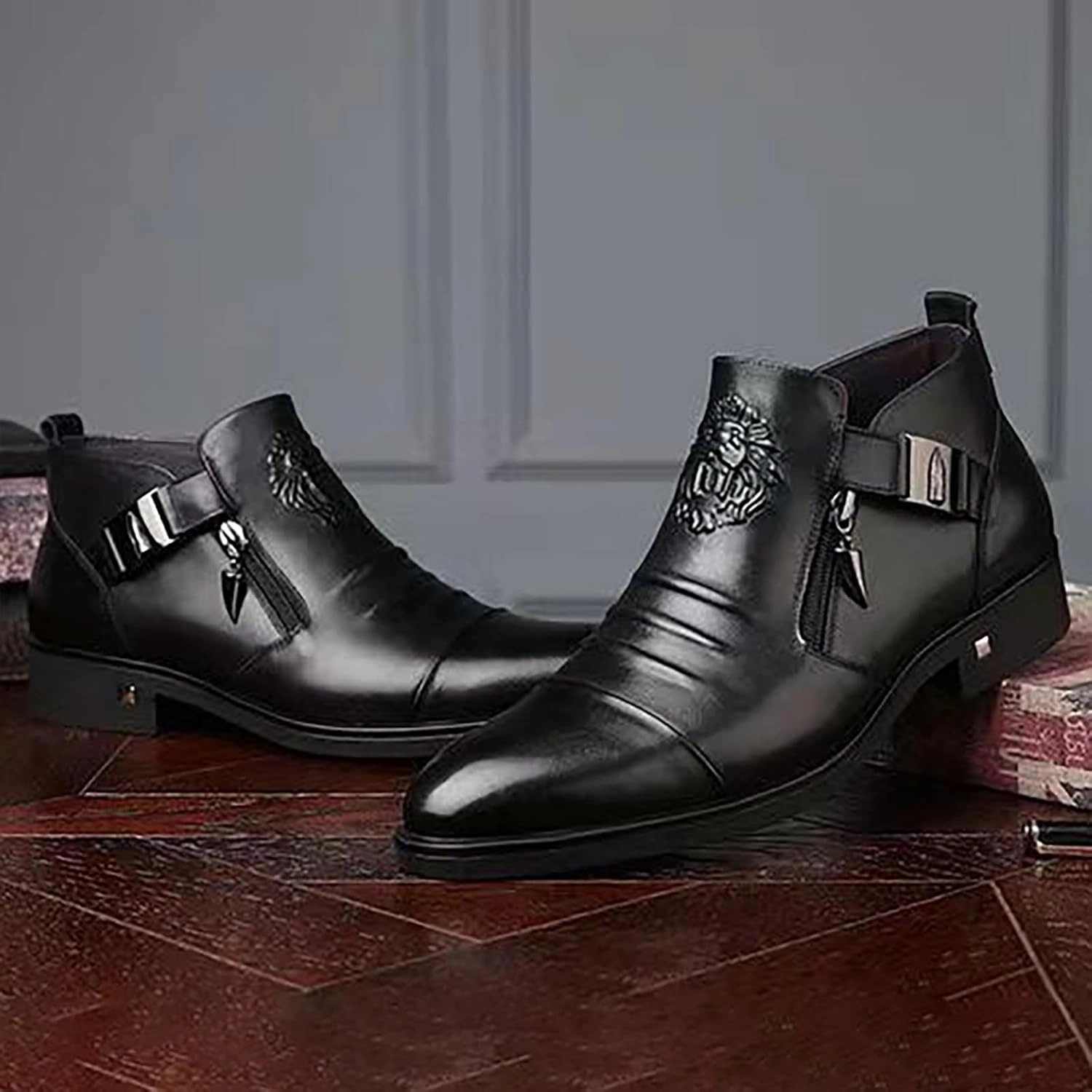 Oxfords Shoes for Men Brown Foreign Trade Men's Embossed Double Side Zipper Europe and The United States Ankle Boots Men's Boots Leather Shoes Black Suit Shoe Hiking Boots Leather