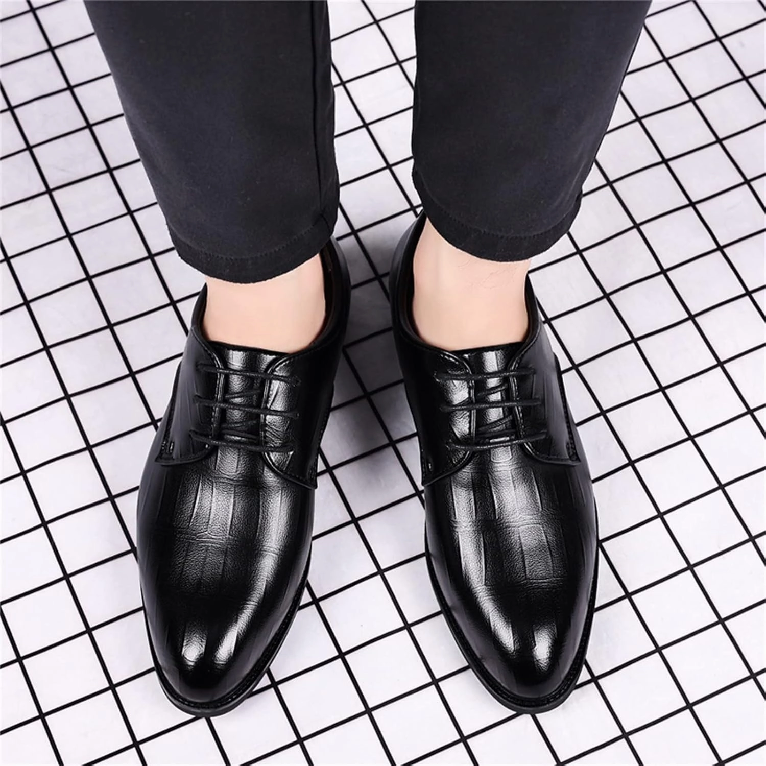 Heel Lock Lacing Boots Oxfords Shoes for Men Casual White Fashion Summer and Autumn Men Leather Shoes Low Heel Pointed Toe Lace Casual Comfortable Solid Color Cap Toe Shoes