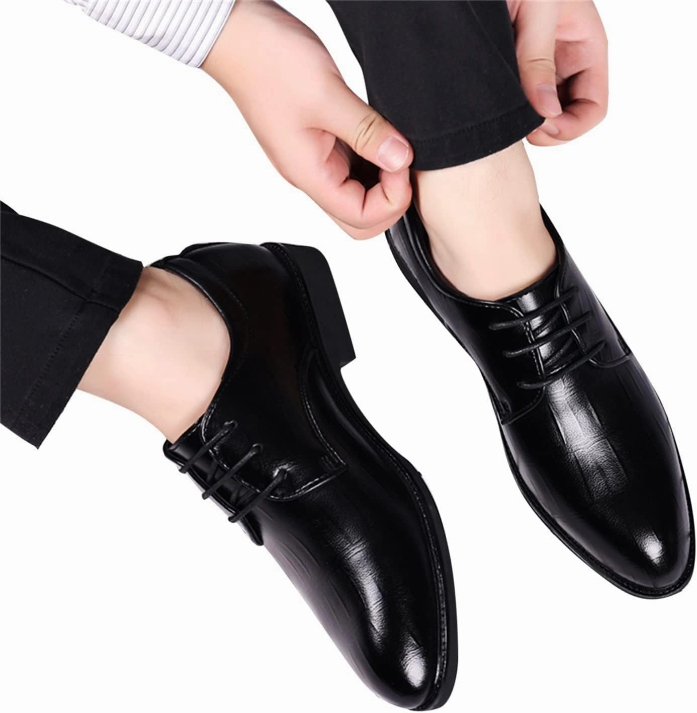 Square Cowboy Boots Oxfords Shoes for Men Casual White Fashion Summer and Autumn Men Leather Shoes Low Heel Pointed Toe Lace Casual Comfortable Solid Color Cap Toe Shoes