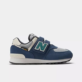 New Balance Kid's 574 Hook & Loop Navy/Grey Shoes Trail Shoes With Cushioning