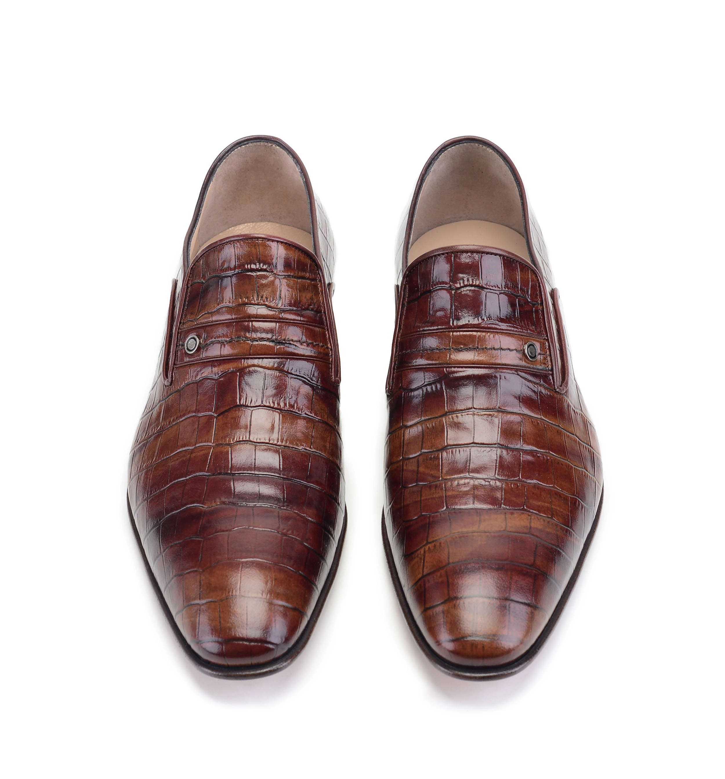 Pelle Crocodile Embossed Calfskin Slip-On Loafer Brown Slip On Comfy Sandals