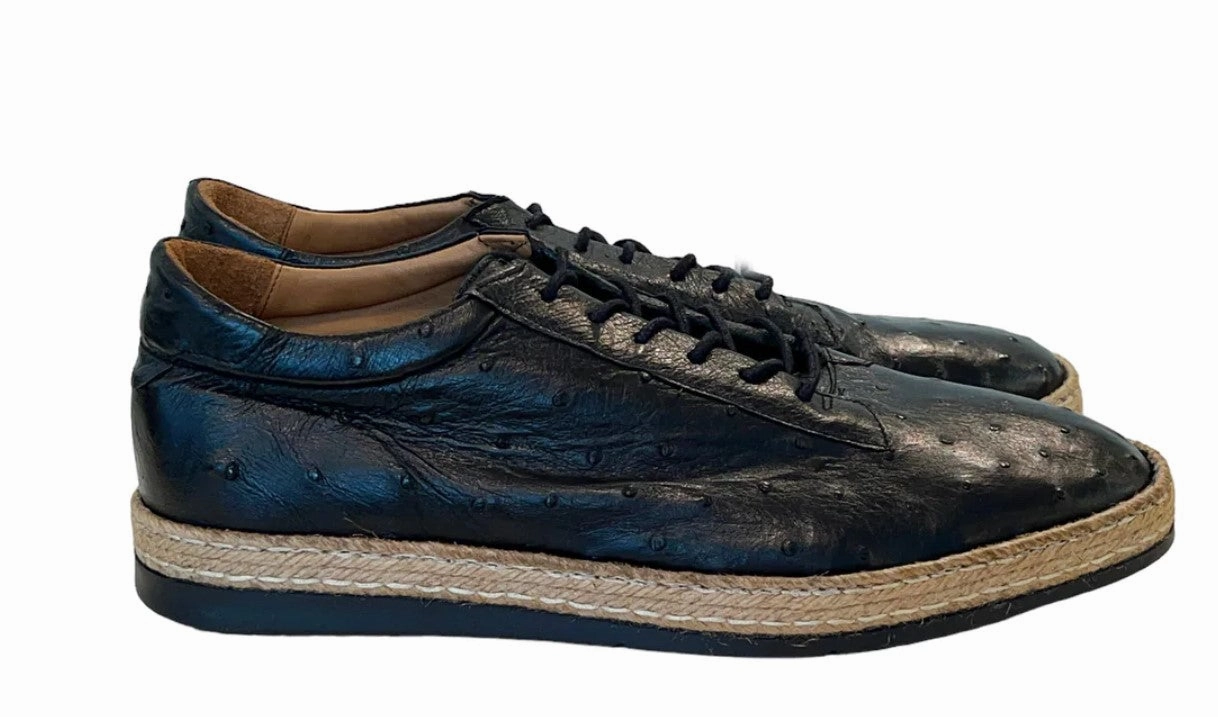 Slip On Clogs Pelle "Monaco" Ostrich Lace-Up Shoe Black