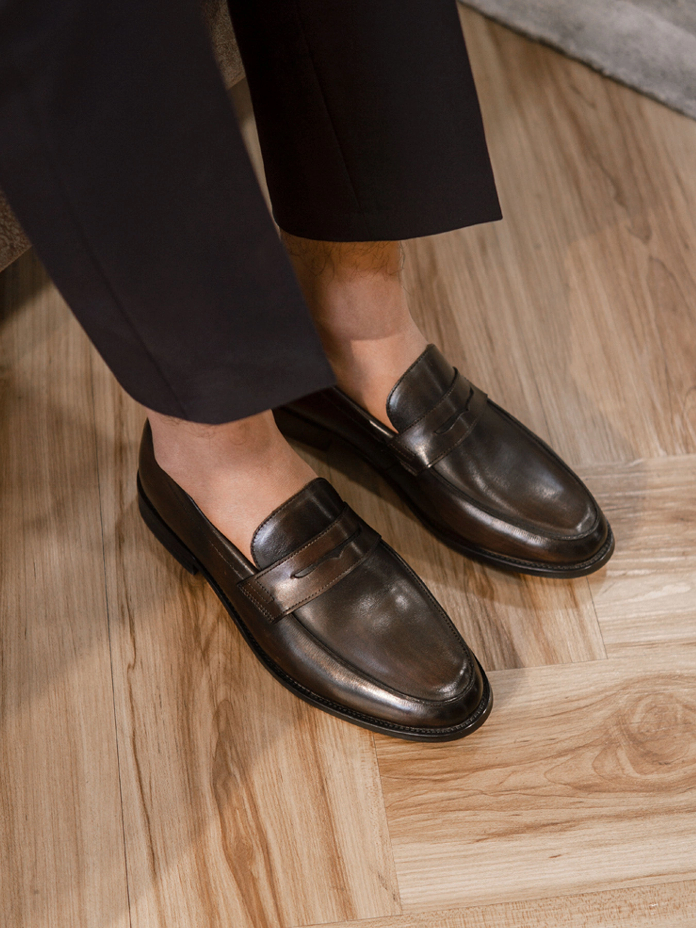 Penny Loafer - Dark Brown (Hand Painted Patina) Tods Loafers