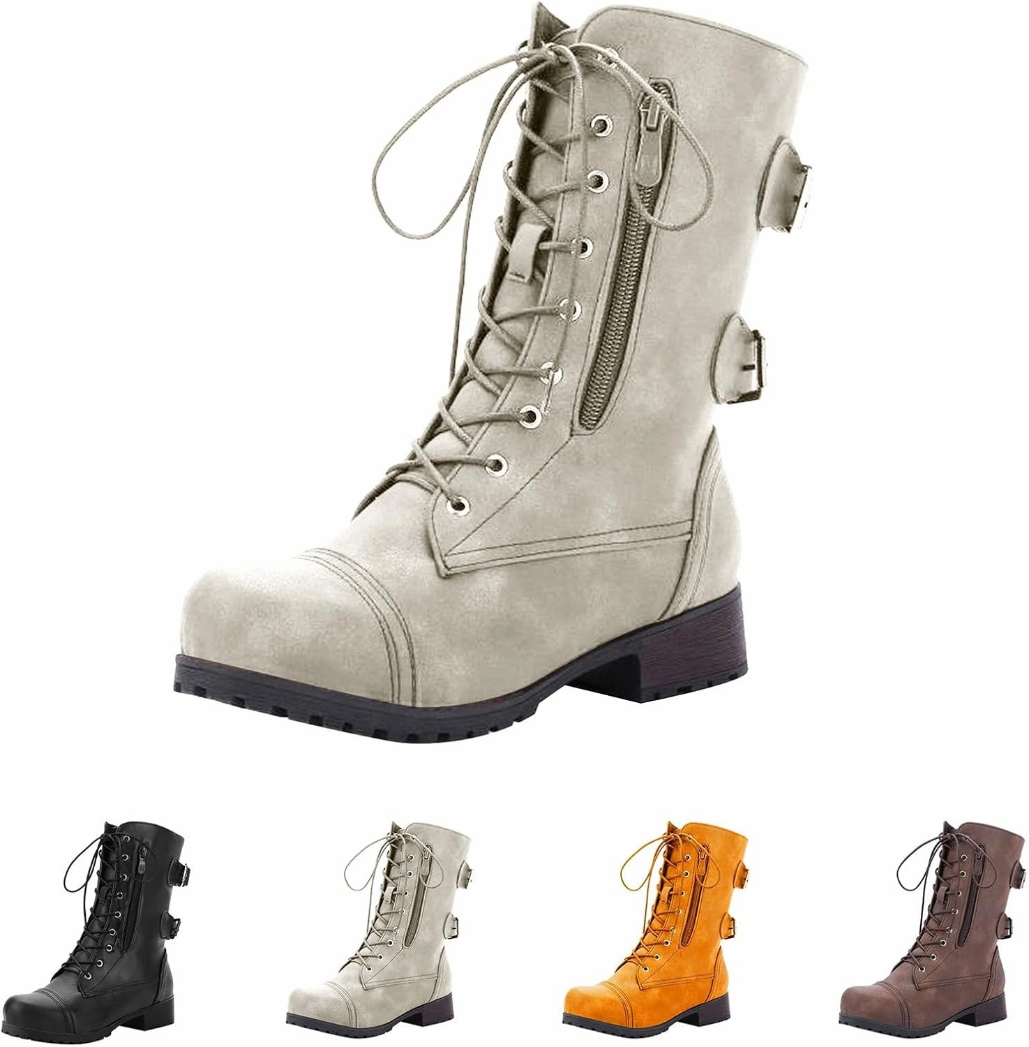 Thigh High Leather Boots Knee High Boots for Women Wide Calf with Heel Boots Women's Lac Up Low heel Boots Women's Wide Calf Boots