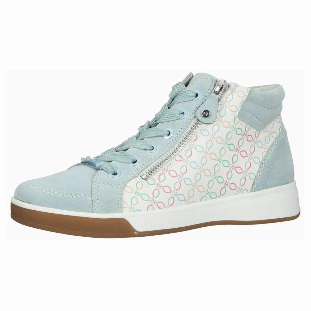 Ara Rei Aqua/Pastel Leather High Top Sneaker (Women's) Leather Knee High Boots Wedge Heel
