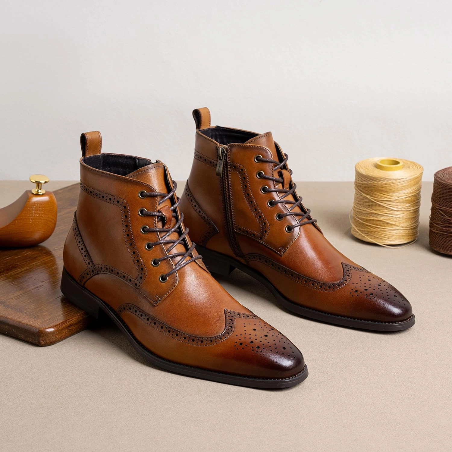 Boots By Justin Jousen Mens Boots Leather Dress Boots for Mens Cap-Toe Fashion Boots for Men