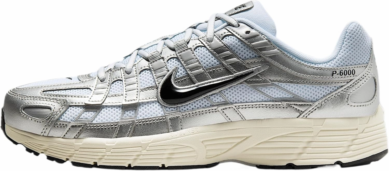 Nike P-6000 Shoes (CD6404-105, White/Metallic Silver/Flat Silver/Black) Basketball Shoes Nike High Top