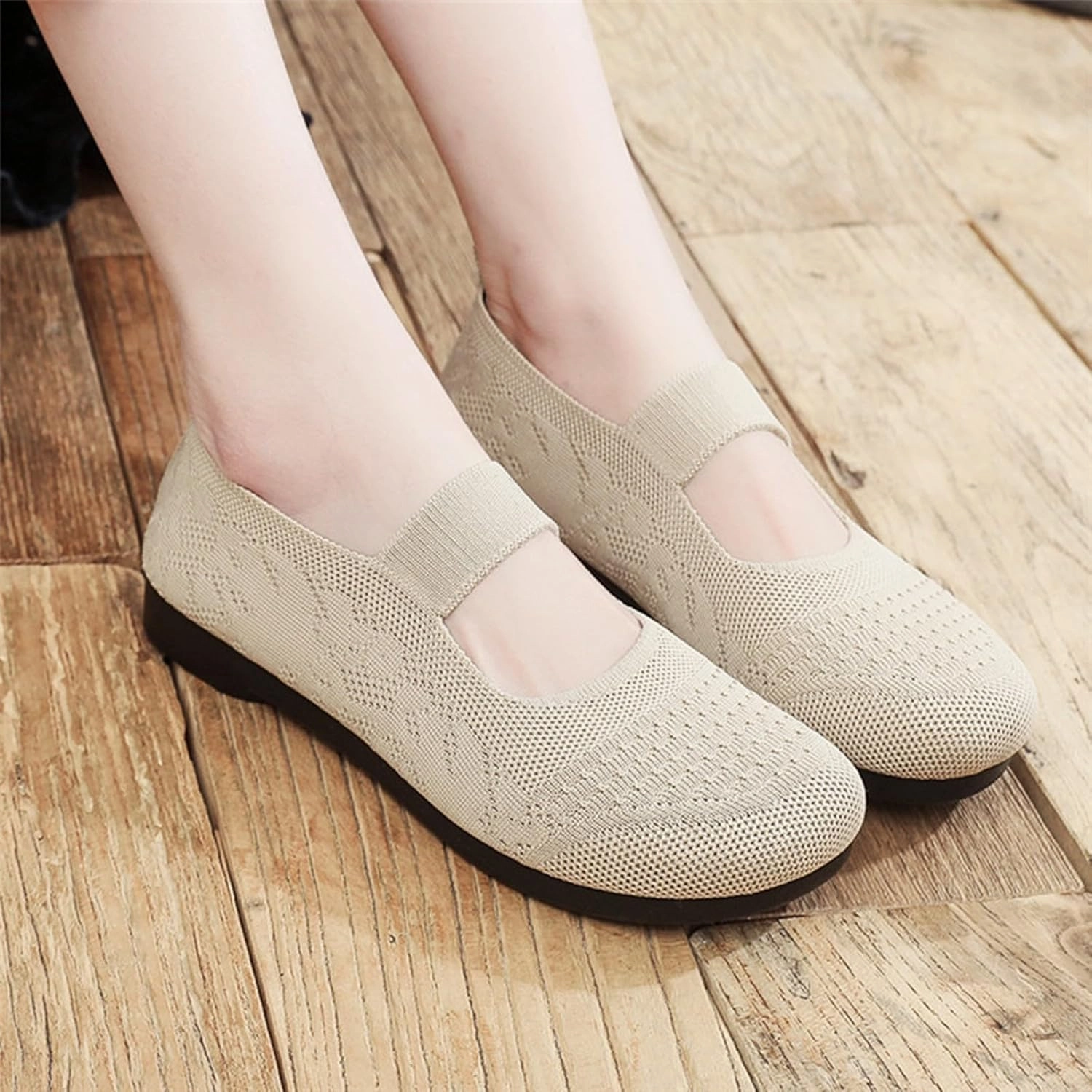 Hi Top Platform Sneakers Women Mary Jane Flat Shoes Wide Toe Box Comofortable Ballet Flat with Adjustable Straps Slip on Washable Knit Casual Flats
