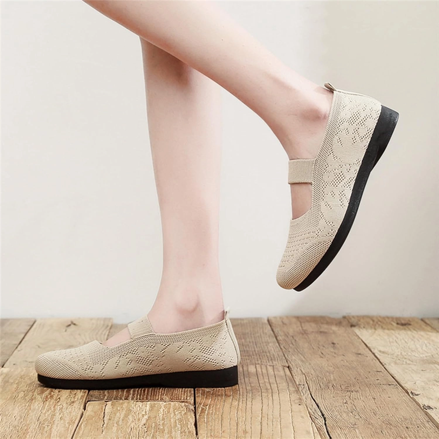 Sneakers Application Women Mary Jane Flat Shoes Wide Toe Box Comofortable Ballet Flat with Adjustable Straps Slip on Washable Knit Casual Flats