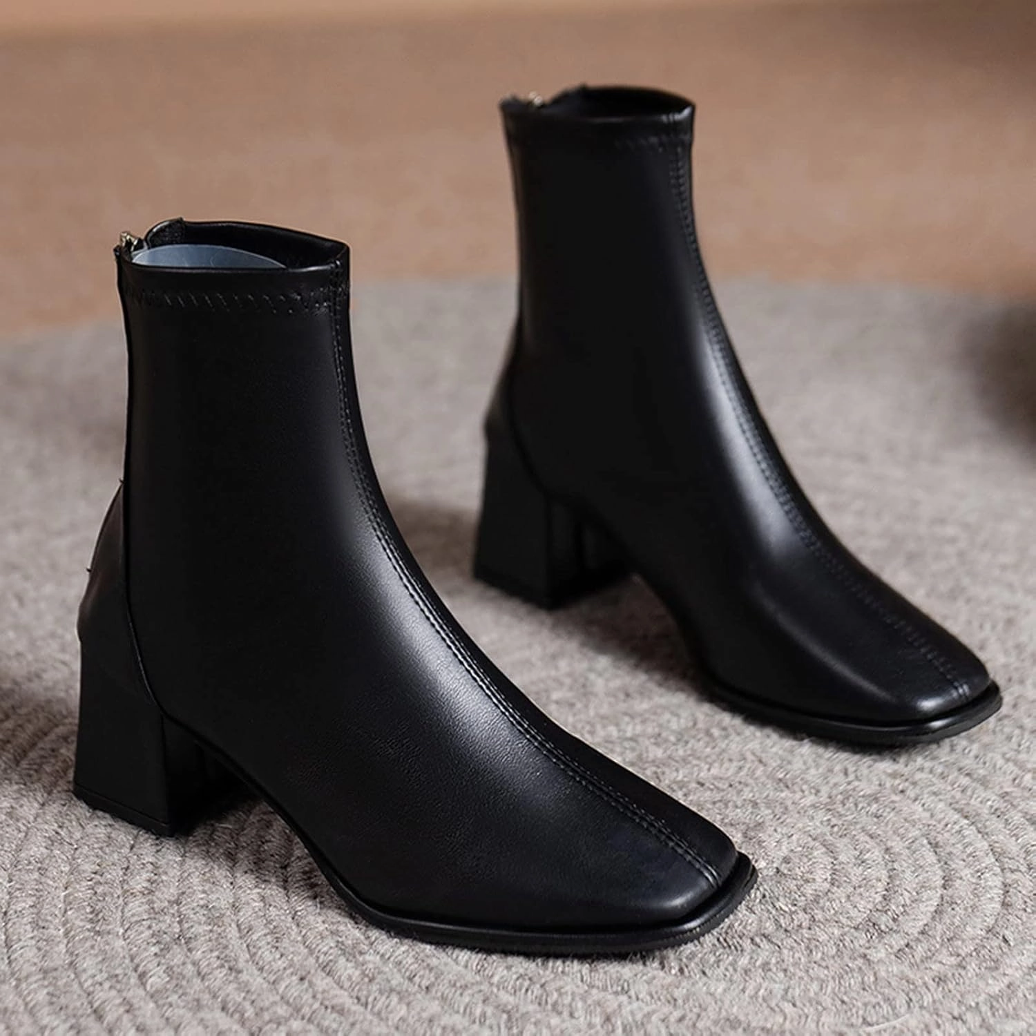 Thigh Highs Boots Platform Boots Ankle Boots for Women Dressy Fashion Square Toe Women Artificial Leather Block Heel Short Boots Comfy