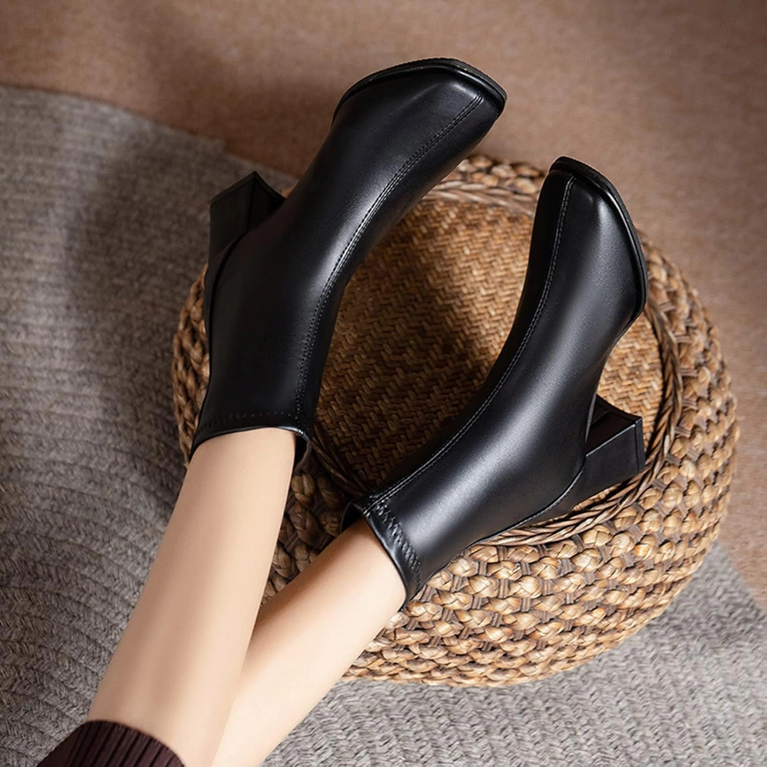Tall Boots For Sale Platform Boots Ankle Boots for Women Dressy Fashion Square Toe Women Artificial Leather Block Heel Short Boots Comfy