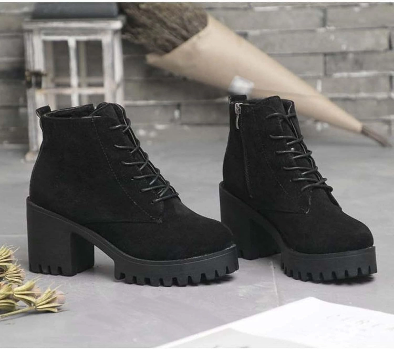 Top Rated Leather Boots Platform Combat Boots for Women Fashion Faux Suede Side Zipper Chelsea Ankle Boots Fall Winter Cross Country Shoes