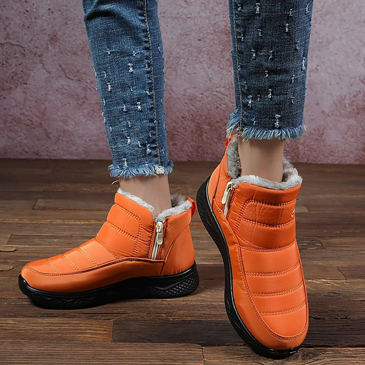 Breathable Work Boots Plush Lined Winter Boots for Women Non Slip Ankle Boots for Women Low Heel Snow Boots Hiking Boots