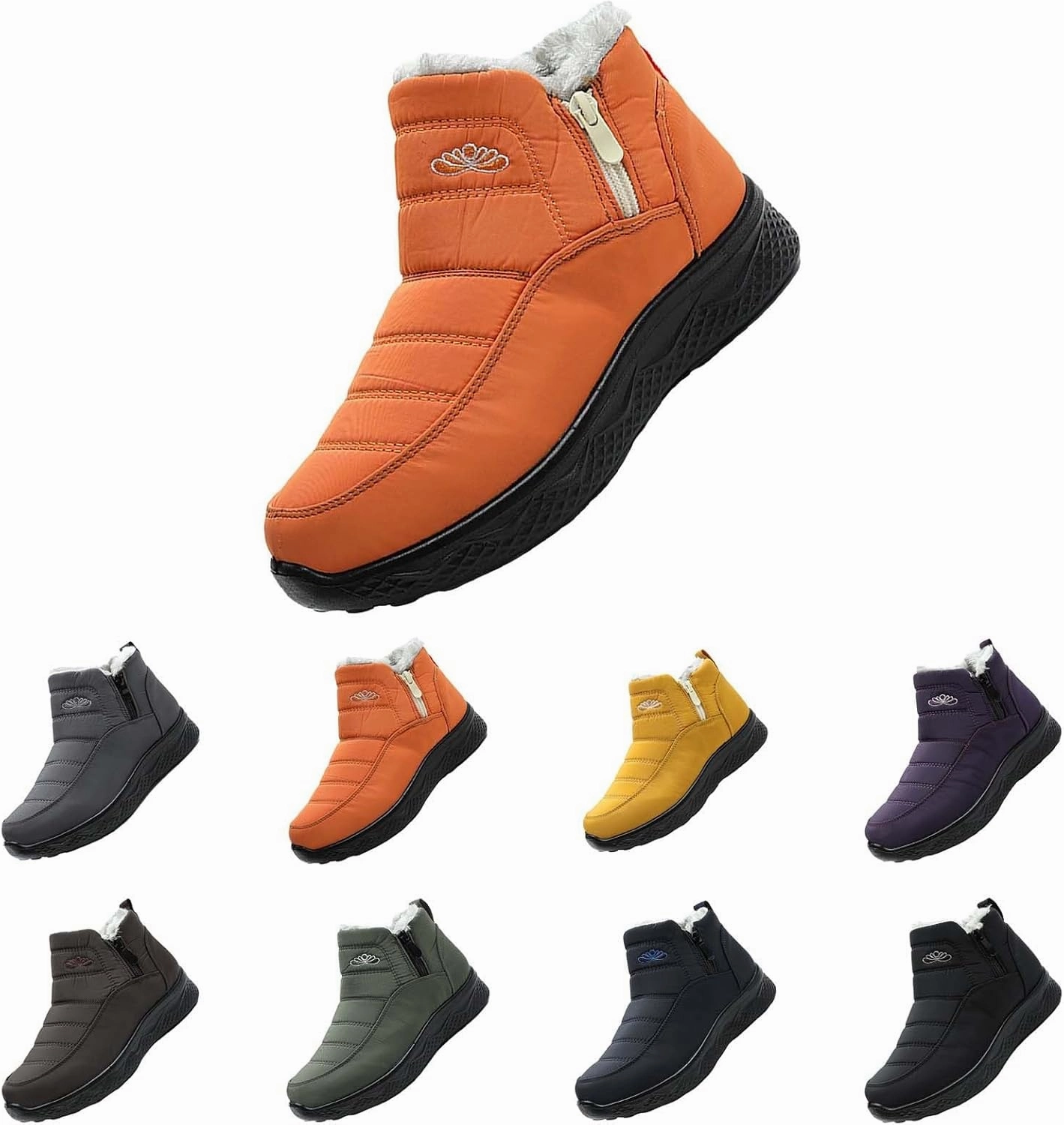 Plush Lined Winter Boots for Women Non Slip Ankle Boots for Women Low Heel Snow Boots Hiking Boots Leather Snow Boots