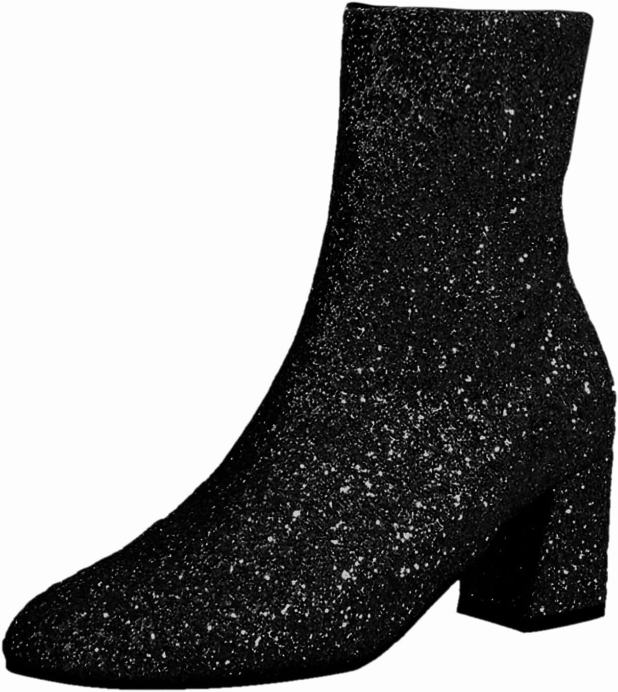 Ankle Boots for Women Comfy Casual Large Size Round Toe Sequins Fine Glitter Chunky Heel Low Ankle Boots Short Boots Boots Outfit