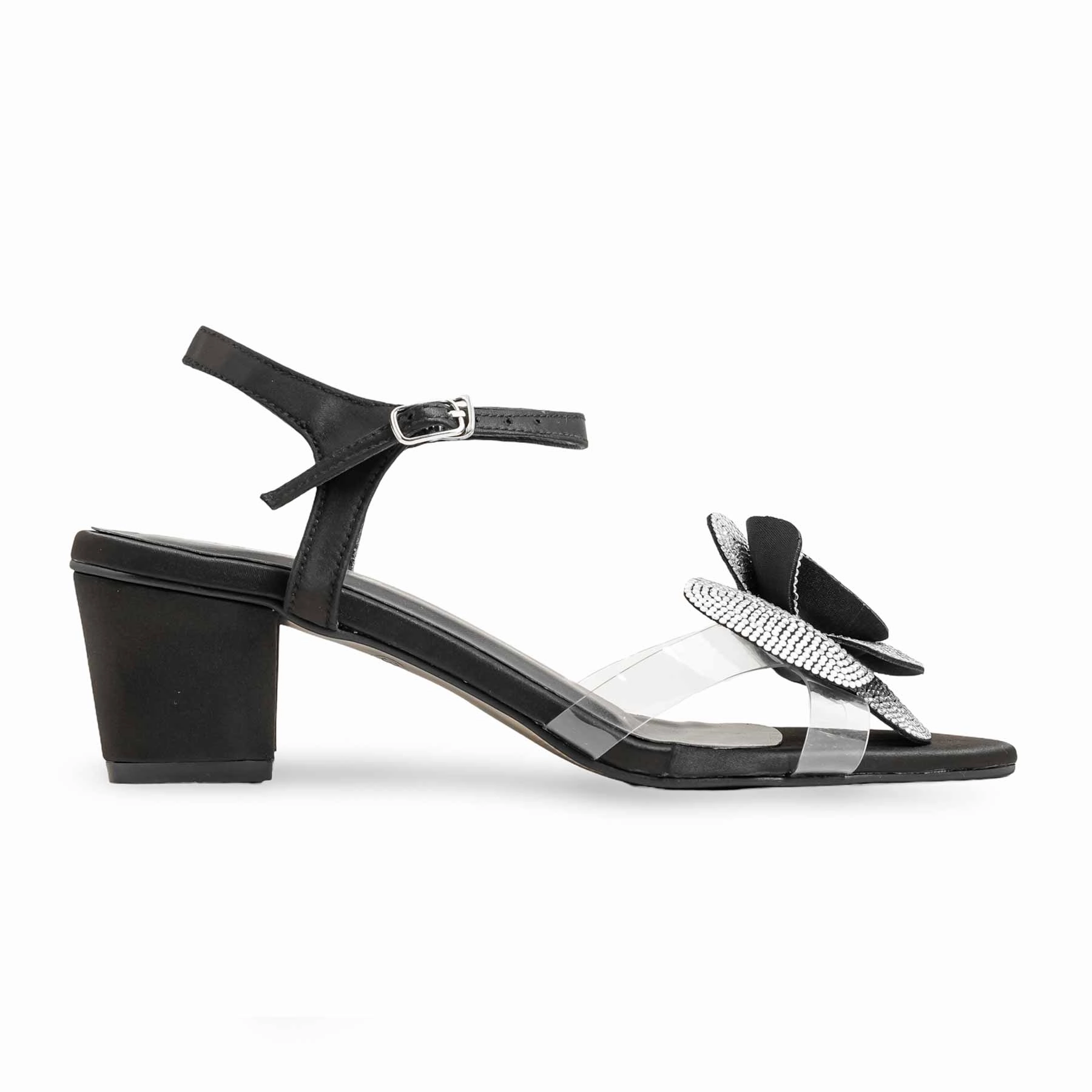 Black Fancy Sandal FN6137 Strappy Wedge Heel Sandals