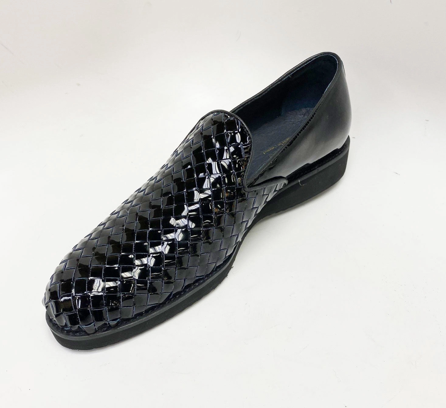 Casual Slip On Shoe Woven Shiny Calfskin Slip-On Loafer Black